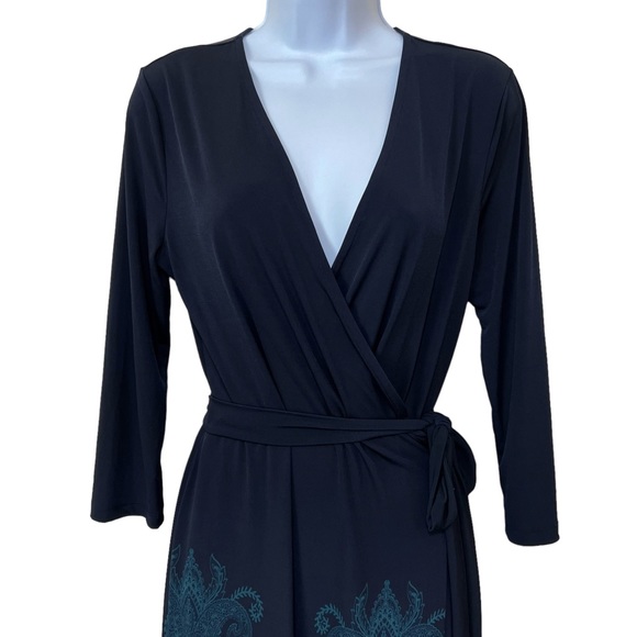 Banana Republic Factory Jersey Wrap Dress Size M Womens Blue Paisley Print - Picture 2 of 9